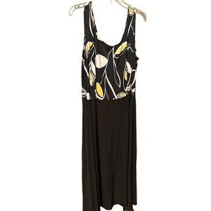 Vintage K Studio Women's Size 18 Black Yellow Sleeveless Dress Stretch Maxi VGC